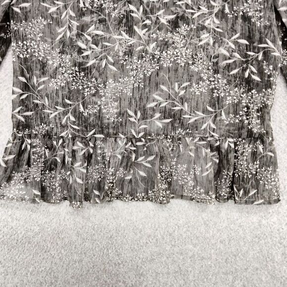 Lulu's Whispering Winds Top Wmns M Gray Floral Embroidered Long Sleeve Sheer - Picture 9 of 12
